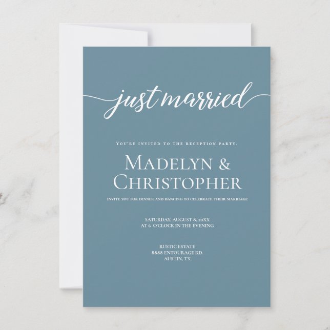Invitation Dusty blue party Seulement Mariage Photo Juste mar (Devant)