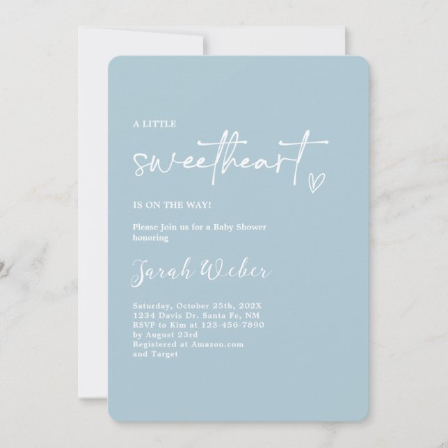 Invitation Dusty Blue Petit Baby shower adorable Garçon (Devant)
