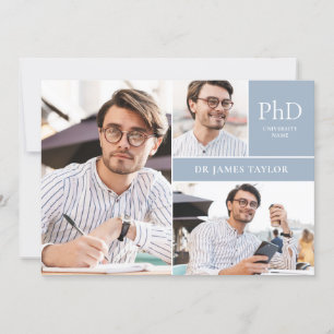 Invitation Dusty Blue PhD Degré 3 Photo Graduation Party