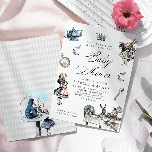 Invitation Dusty Blue & Pink Alice in Wonderland Baby shower (Créateur téléchargé)