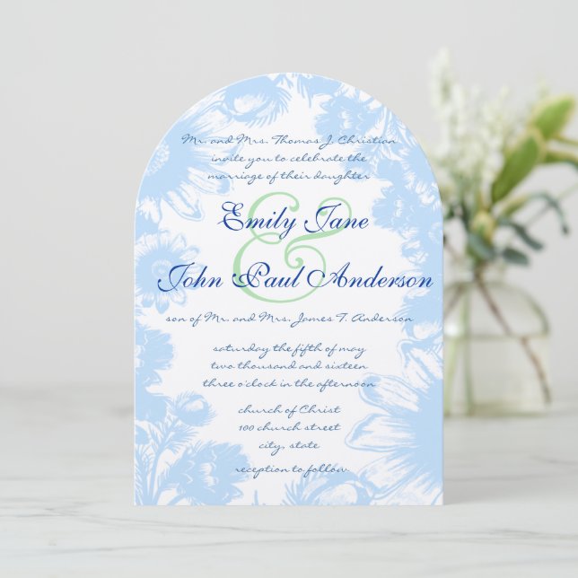 Invitation Dusty Blue & Pistachio Green Mariage (Debout devant)