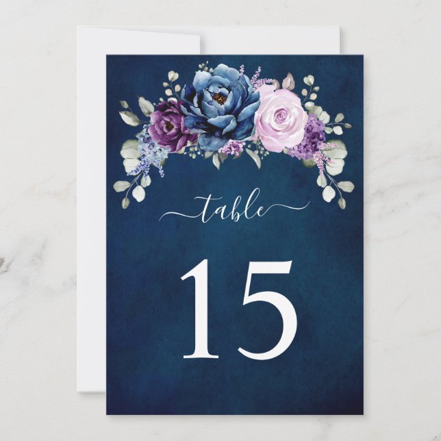 Invitation Dusty Blue Purple Lilac Wedding Table number card (Devant)