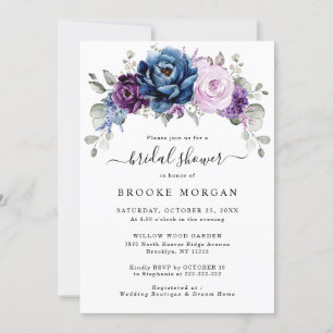Invitation Dusty Blue Purple Navy Lilac Blooms Fête des marié