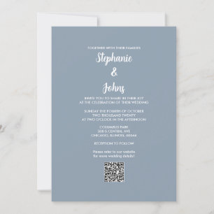 Invitation Dusty Blue QR Code Mariage 2024 blanc