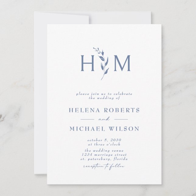 Invitation Dusty Blue QR Code RSVP Mariage de monogramme bota (Devant)