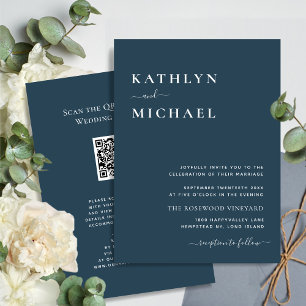 Invitation Dusty Blue QR Code Tout en un Mariage moderne chic
