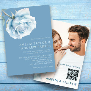 Invitation Dusty Blue Rose Aquarelle moderne Mariage floral