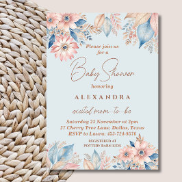 Invitation Dusty Blue rose Floral Boho Chic Baby shower