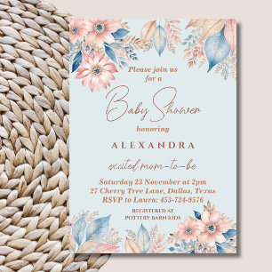 Invitation Dusty Blue rose Floral Boho Chic Baby shower
