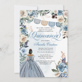 Invitation Dusty Blue Rose Rustic Country Quinceañera Invitat