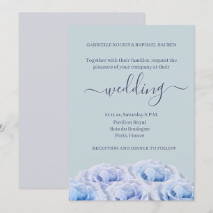 Invitation Dusty Blue Roses Sage Grey Élégant Mariage floral