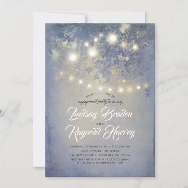 Invitation Dusty Blue Rustic Country Engagement Party (Devant)