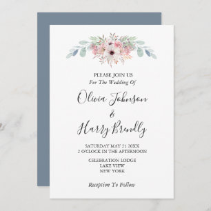 Invitation Dusty Blue Rustic Eucalyptus Mariage de verdure