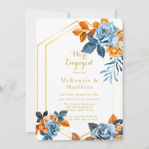 Invitation Dusty Blue & Rusty Peony Gold Engagement Party