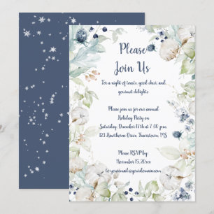 Invitation Dusty Blue Sage Green Snowflakes Noël