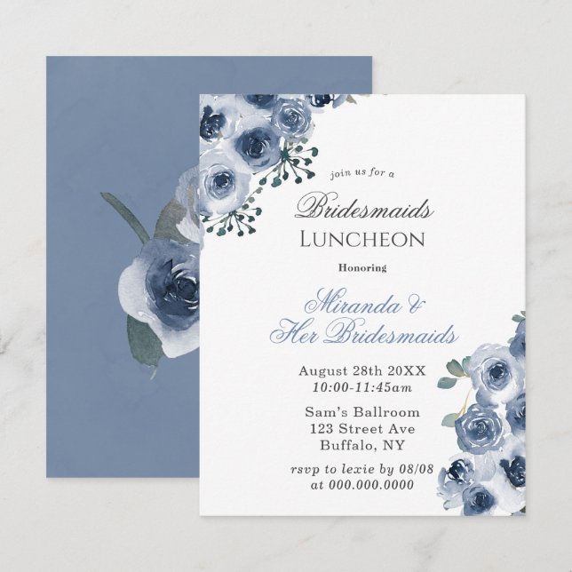 Invitation Dusty Blue Sage Peony Bridesservantes Déjeuner (Devant / Derrière)