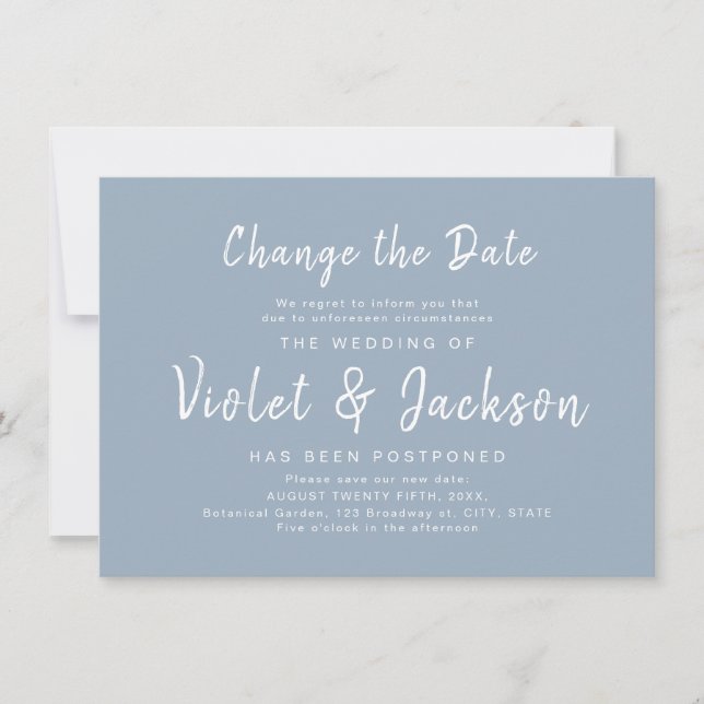 Invitation Dusty blue script minimal modifier le mariage de d (Devant)
