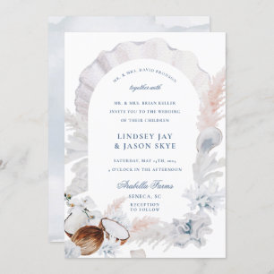 Invitation Dusty Blue Seashell Pampas Beach Arch Mariage