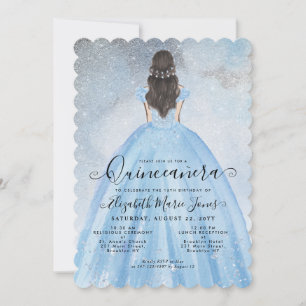 Invitation Dusty Blue Silver Parties scintillant Princesse Qu