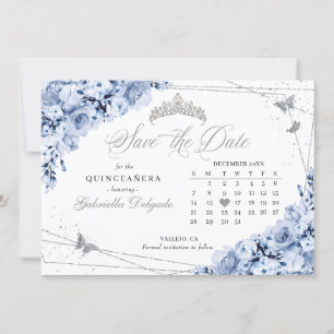Invitation Dusty Blue & Silver Quinceañera Enregistrer La Dat