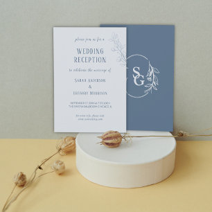 Invitation Dusty Blue Simple Boho Floral Mariage Réception