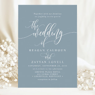 Invitation Dusty Blue Simple Mariage de script moderne