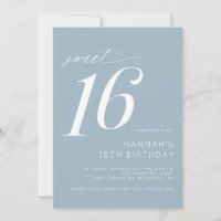 Dusty Blue | Simple moderne Sweet 16 Anniversaire