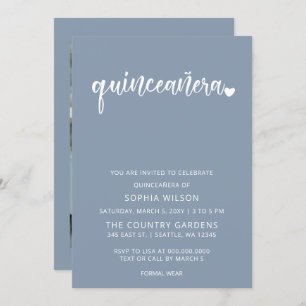 Invitation Dusty Blue Simple Script Quinceanera Photo