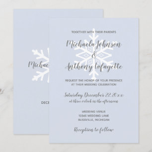 Invitation Dusty Blue Snowflake Mariage d'hiver