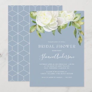 Invitation Dusty Blue Spring Floral Peony Fête des mariées