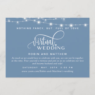 Invitation Dusty Blue, String Lights, Mariage virtuel en lign
