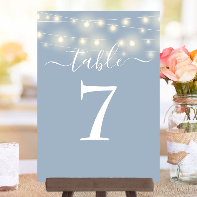 Invitation Dusty Blue String Lights Numéro de tableau (Dusty Blue String Lights Table Number)