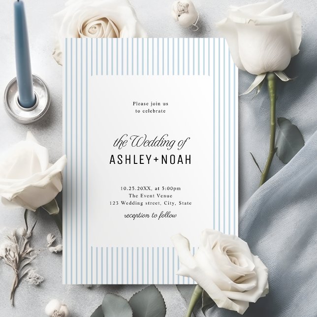 Invitation Dusty Blue Striped Elegance Classy Wedding (Dusty Blue Striped Elegance Classy Wedding Invitation)