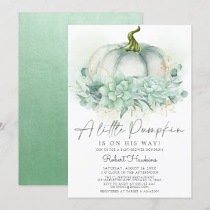 Invitation Dusty Blue Succulents Citrouille Baby shower d'aut