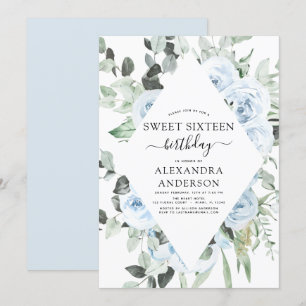 Invitation Dusty Blue Sweet sixteen fête d'anniversaire
