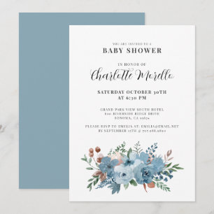 Invitation Dusty Blue Terracotta Baby shower Floral