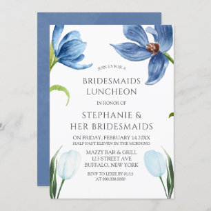 Invitation Dusty Blue Tulip Peony Bridesmaiers Déjeuner