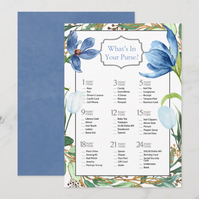 Invitation Dusty Blue Tulip Peony Fête des mariées Jeu (Devant / Derrière)