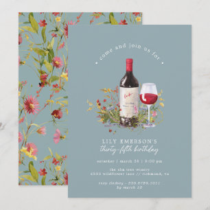 Invitation Dusty Blue Vin rouge Tout âge Adulte Anniversair