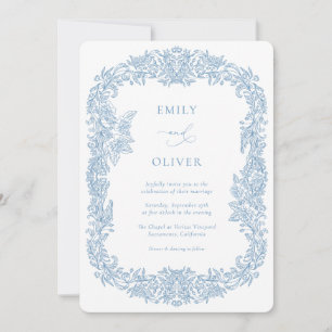 Invitation Dusty Blue Vintage Baroque Floral Mariage