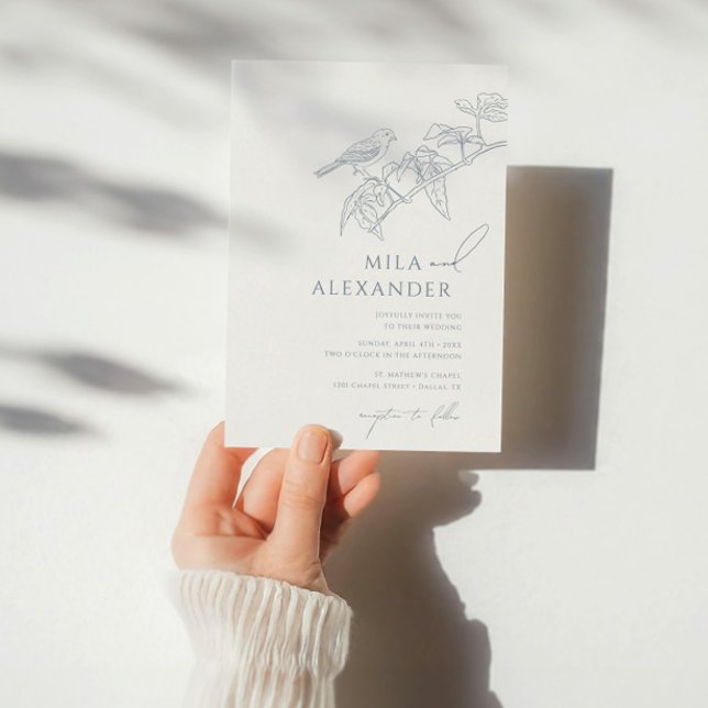 Invitation Dusty Blue Vintage Floral Songbird Mariage (Créateur téléchargé)