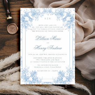 Invitation Dusty Blue Vintage Garden Français Floral Mariage
