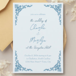 Invitation Dusty Blue vintage mariage