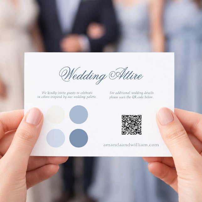 Invitation Dusty Blue Wedding Attire Card with QR Code (Créateur téléchargé)