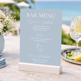 Invitation Dusty Blue Wedding Bar Menu