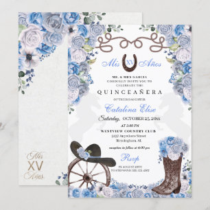 Invitation Dusty Blue Western Charra Ranchero Quinceanera