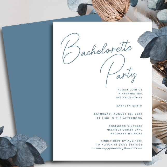 Invitation Dusty Blue Whimsical Script Bachelorette Party (Créateur téléchargé)