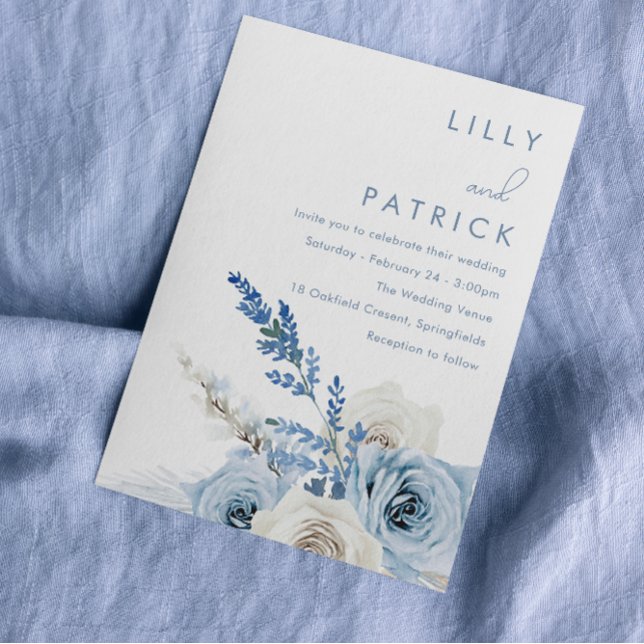 Invitation Dusty Blue & White Boho Floral Watercolor Mariage (Créateur téléchargé)