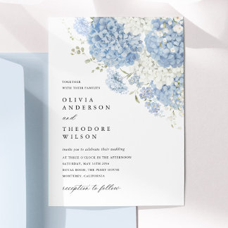 Invitation Dusty Blue White Floral Elegant Wedding