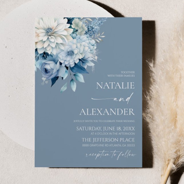 Invitation Dusty Blue White Floral Flower Garden Wedding (Créateur téléchargé)